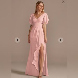 David’s Bridal flutter sleeve bridesmaid dress with cascade